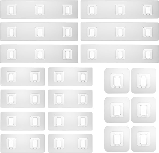 20 Pack Shower Caddy Adhesive Replacement Flat, Transparent Strong Adhesive Hooks, No Drilling, Waterproof Wall Hooks for Shower Caddy, Bathroom Storage Shelves and Kitchen Racks