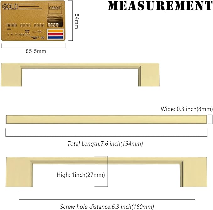 Amerdeco 10 Pack Brushed Gold Cabinet Pulls 6.25 Inch(160MM) Hole Centers Kitchen Cabinet Handles Cabinet Hardware Kitchen Handles for Cabinets Cupboard Handles Drawer Pulls ZH0060