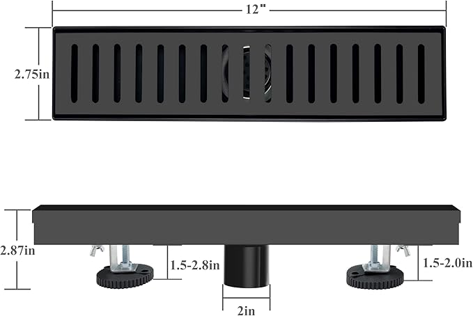12 Inch Black Linear Shower Drain with Removable Capsule Pattern Cover Grate Accessories and SUS304 Stainless Steel CUPC Certificate (12 inch)…