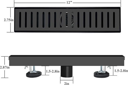 12 Inch Black Linear Shower Drain with Removable Capsule Pattern Cover Grate Accessories and SUS304 Stainless Steel CUPC Certificate (12 inch)…