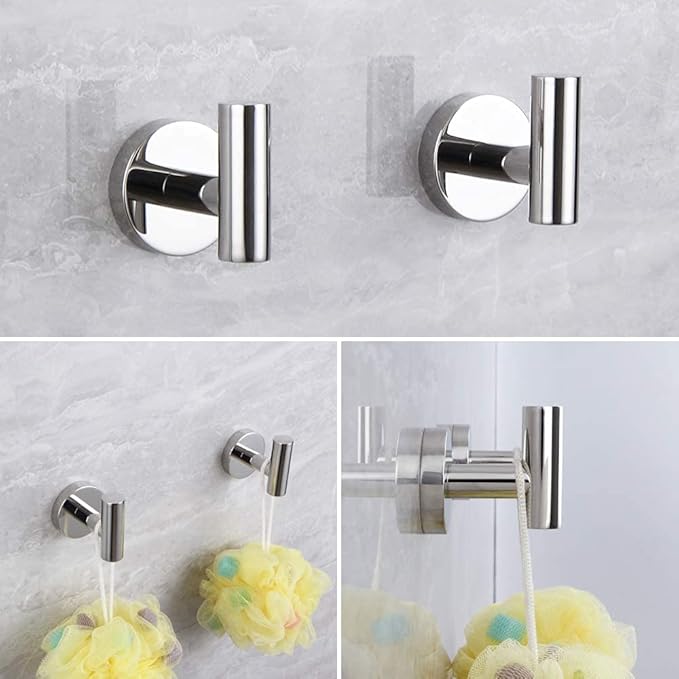 5-Pieces Set Bathroom Hardware Set Polished Stainless Steel Wall Mounted - Includes 24" Double Towel Bar, 12" Hand Towel Bar, Toilet Paper Holder, 2X Robe Towel Hooks, Bathroom Accessories Kit