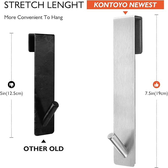 Shower Door Hooks(7.5 Inch),Extended Over Door Hooks for Bathroom Frameless Glass Shower Door,Stainless Steel Towel Hooks,Heavy Duty Rack Hooks for Robe,Towel-2 Pack-Silver