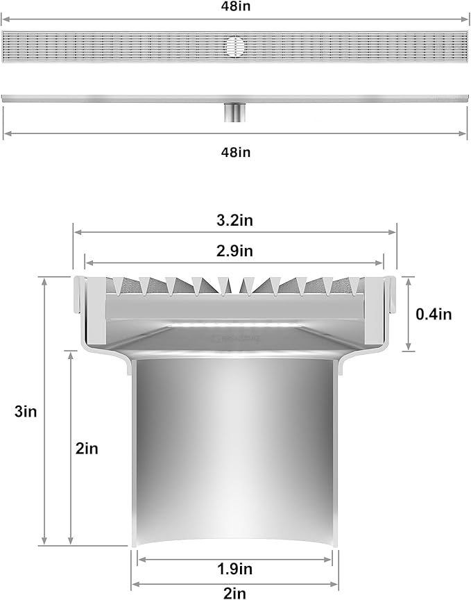 304 Stainless Steel Shower Drain, Removable Grate & Hair Catcher Bathroom Floor Drain with Waterproof Design for Tile Floor, CUPC Compliant (Brushed Finish, 36 Inch)
