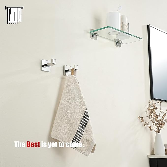 JQK Bathroom Towel Hook Chrome, Coat Robe Clothes Bath Wall Hooks for Kitchen Garage SUS 304 Stainless Steel Thick 0.8mm, 2 Pack Polished Chrome, TH250-CH-P2