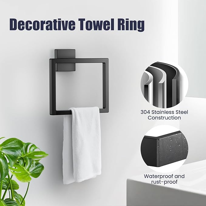 Bathroom Hardware Accessories Set: 7-Pieces Bath Towel Bar Set, Towel Racks for Bathroom Wall Mounted, SUS304 Stainless Steel, Matte Black