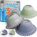 zaa Bathtub Drain Hair Catcher, Silicone Collapsible 3 Pack Drain Protector for Pop-Up and Regular Drains of Shower, Bathtub, Tub, Bathroom, Sink, Green Grey Blue