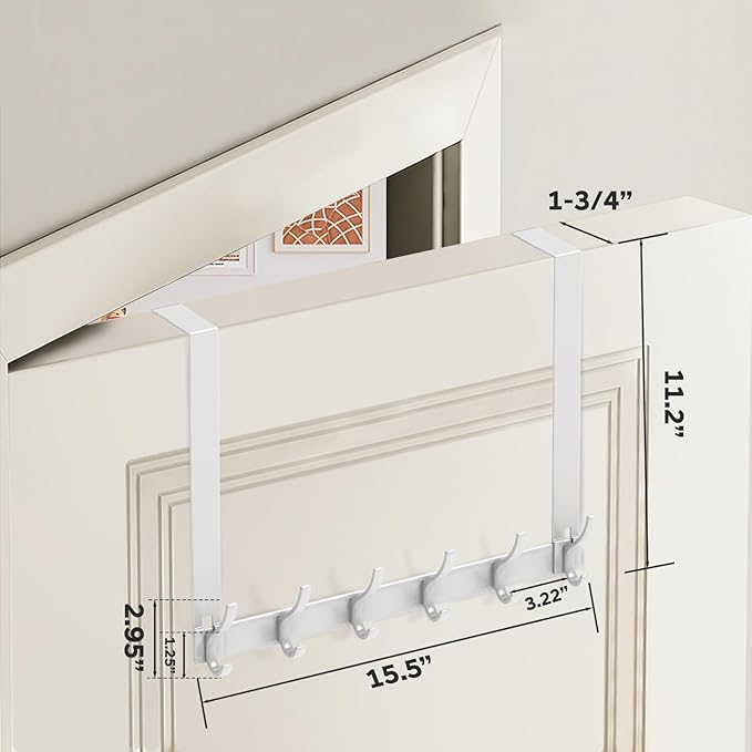 Over The Door Hooks - NO NAIL over door hanger holder,NO ASSEMBLY REQUIRED large over the door towel rack with 12 hooks, heavy duty hooks for bathroom,bedroom,kitchen,hanging towels,coats (White)