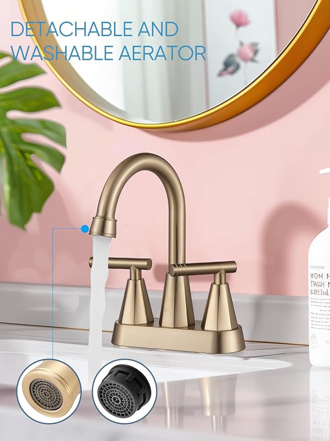 Cobbe Bathroom Faucets for Sink 3 Hole, 4 Inch with Pop Up Drain and 2 Supply Hoses, 2 Handle Centerset Bathroom Faucet for Sink Vanity, Brushed Gold, 2 Pack