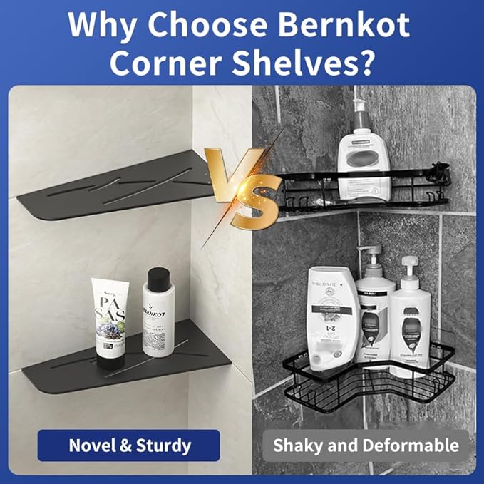 Corner Shower Shelf 12" Matte Black 304 Stainless Steel Quadrilateral Corner Shelves Recessed Bathroom Storage Shampoo Holder Organizer Kitchen Shelf Rack 2 Pack, No Drilling Needed