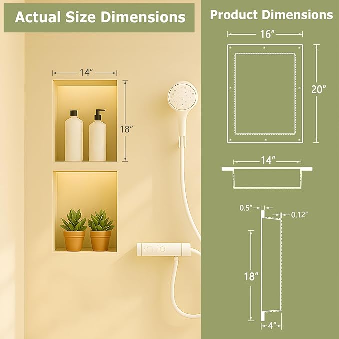 Suteck Shower Niche Ready for Tile 16" x 20", Single Shelf Niches for Shower Bathroom Storage, Wall Recessed Shelf