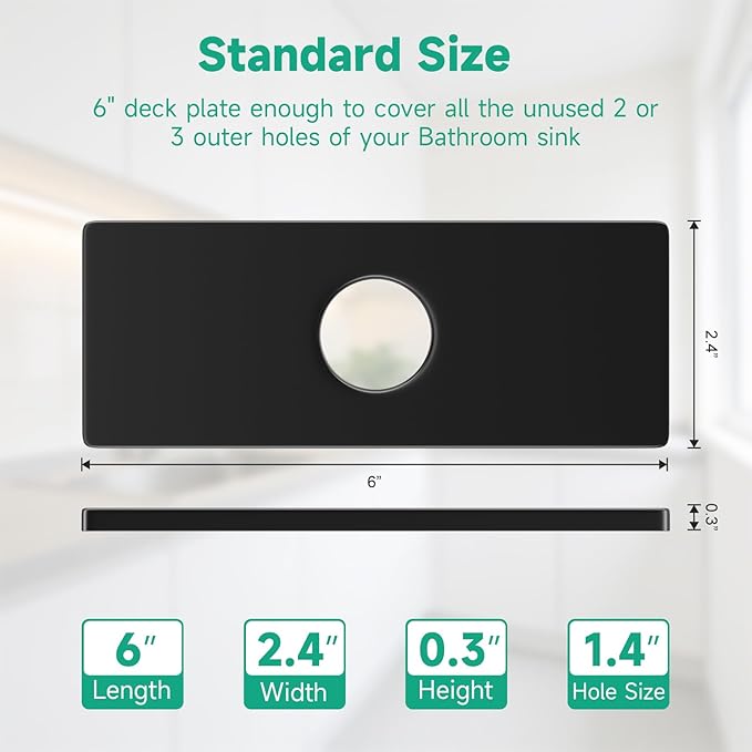 6.3IN Sink Faucet Hole Cover, Deck Plate Escutcheon - Sink Hole Cover, Plumbing Cover Plates, 6.3" Square Escutcheon for Bathroom Faucet 1-3 Hole, Stainless Steel(Mate Black)