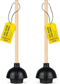 SteadMax Heavy Duty Toilet Plunger, Commercial Grade Double Thrust Force Rubber Cup with Wood Handle, 2 Pack (22")