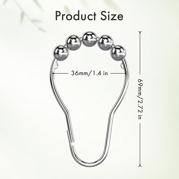 Amazer Shower Curtain Rings, Rust-Resistant Metal Shower Hooks Ring Shower Rings for Curtain Rolling Shower Curtain Hooks for Bathroom Shower Rod Shower Curtain Hangers, Set of 12, Chrome