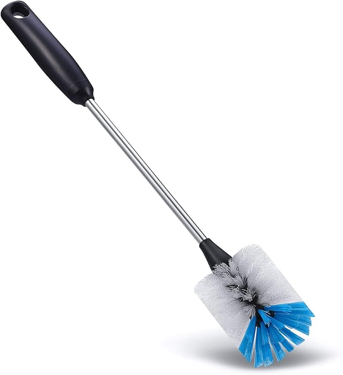 3-in-1 Stainless Steel Bottle Brush and Straw Cleaning Set, Long Handle Scrub Brush with Replaceable Head for Water Bottles, Glasswares, Mugs, Flasks, Tumblers, Vases, Flat Head