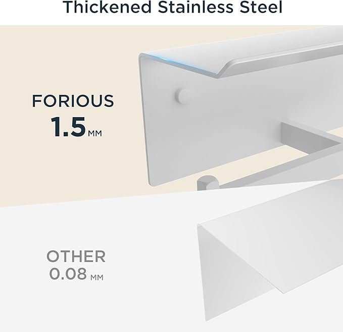 FORIOUS Toilet Paper Holder with Shelf, 304 Stainless Steel Wall Mount Commercial Toilet Paper Dispenser, Double Tissue Roll Holder for Bathroom (White)