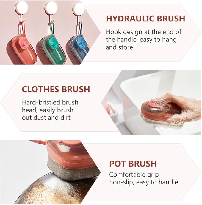 Hydraulic Brush Wok Brush Dish Handle Head Bristles Pot Grout Cleaning Set