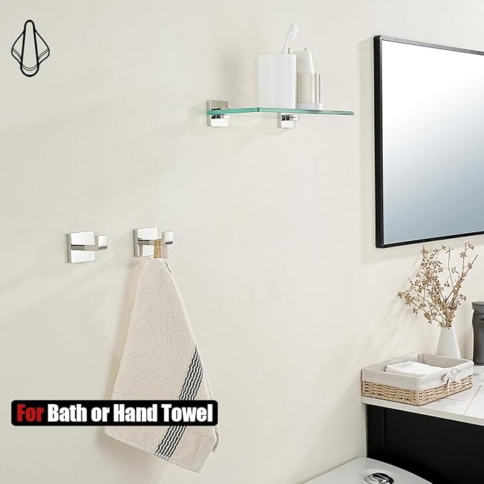 JQK Bathroom Towel Hook Chrome, Coat Robe Clothes Bath Wall Hooks for Kitchen Garage SUS 304 Stainless Steel Thick 0.8mm, 2 Pack Polished Chrome, TH250-CH-P2