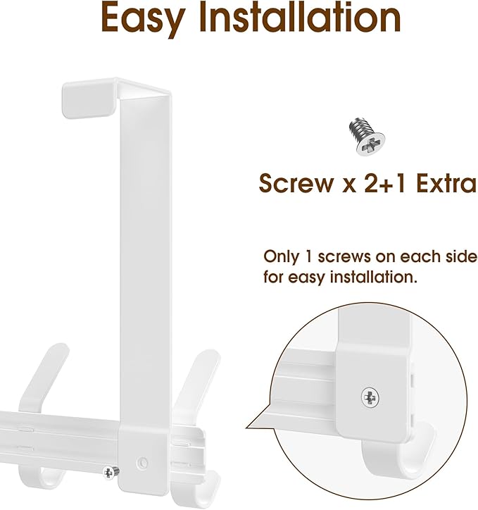 Over The Door Hooks Hanger with 7" Arms for Hanging, J7U, Perfectly Fits US Standard 1 3/8-inch Doors, Towel Rack Bathroom Organizer Holder, White