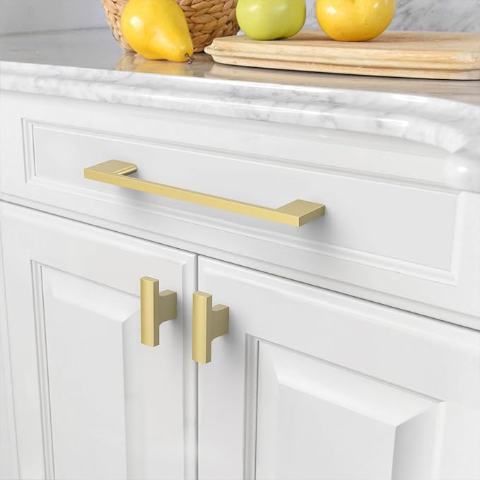 Amerdeco 10 Pack Brushed Gold Cabinet Pulls 6.25 Inch(160MM) Hole Centers Kitchen Cabinet Handles Cabinet Hardware Kitchen Handles for Cabinets Cupboard Handles Drawer Pulls ZH0060
