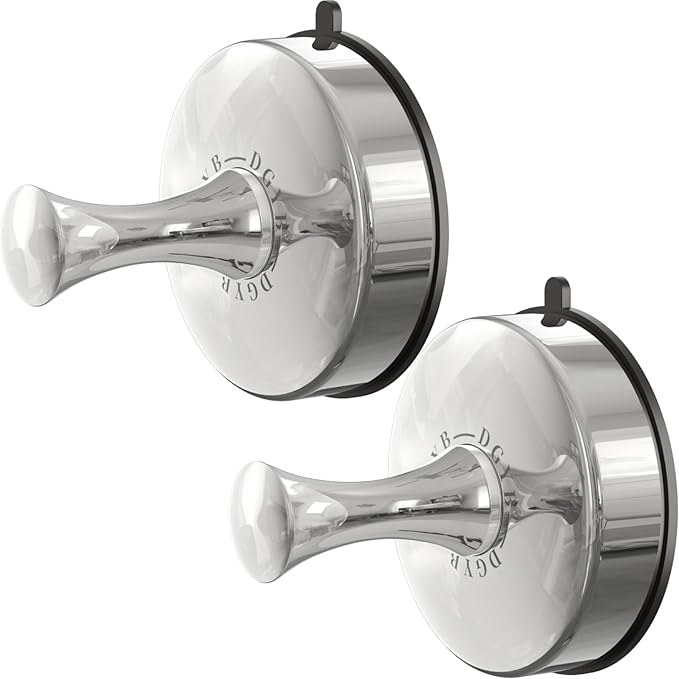 DGYB Suction Cup Hooks for Shower Set of 2 Removable Stainless Steel Towel Hook for Bathroom Glass Window Door Wall and Suction Wreath Hook for Hanging Robe, Loofah, Coat - Chrome