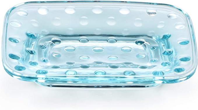 MDLUU 2-Pack Glass Bar Soap Dish, Embossed Bar Soap Holder, Decorative Soap Saver Tray for Shower, Bathtub, Bathroom Sink, Kitchen Sink (Square)