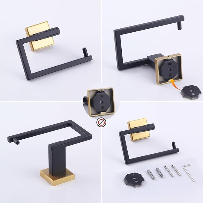 GERZWY SUS 304 Stainless Steel Toilet Paper Holder Paper Towel Dispenser Tissue Roll Hanger Wall Mounted (Black & Gold) JG1905-BDD