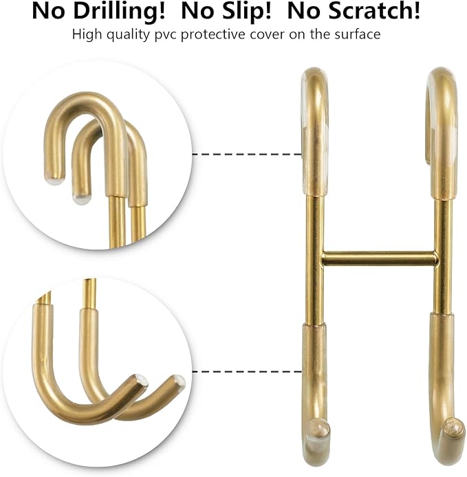 NINETREX Shower Door Hooks,Over Glass Door Hooks for Bathrooms Frameless Glass,Heavy Duty SUS 304 Stainless Steel Hook for Towels,Squeegee,Loofah,Shaver,Robe,2 Pack,Gold