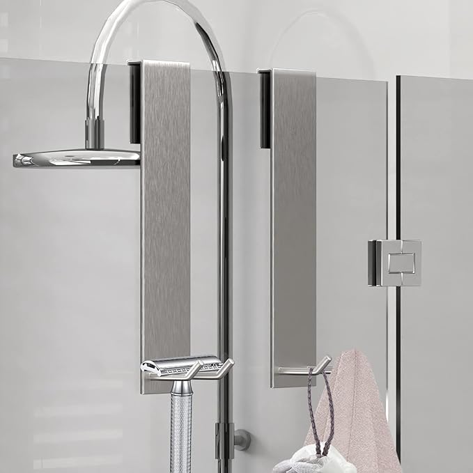 Shower Door Hook, Extended Length Frameless Shower Door Hook (7 Inches), Heavy-Duty Bathrobe Towel Stainless Steel Hook, No Drilling or Adhesive Required, 2-Pack, Silver