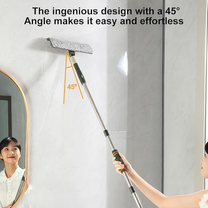 10Ft Window Squeegee with Extension Pole, 2 in 1 Window Washing Equipment with Gloves, Extendable Shower Glass Cleaner Tool for Home, Shower Glass, Car, RV