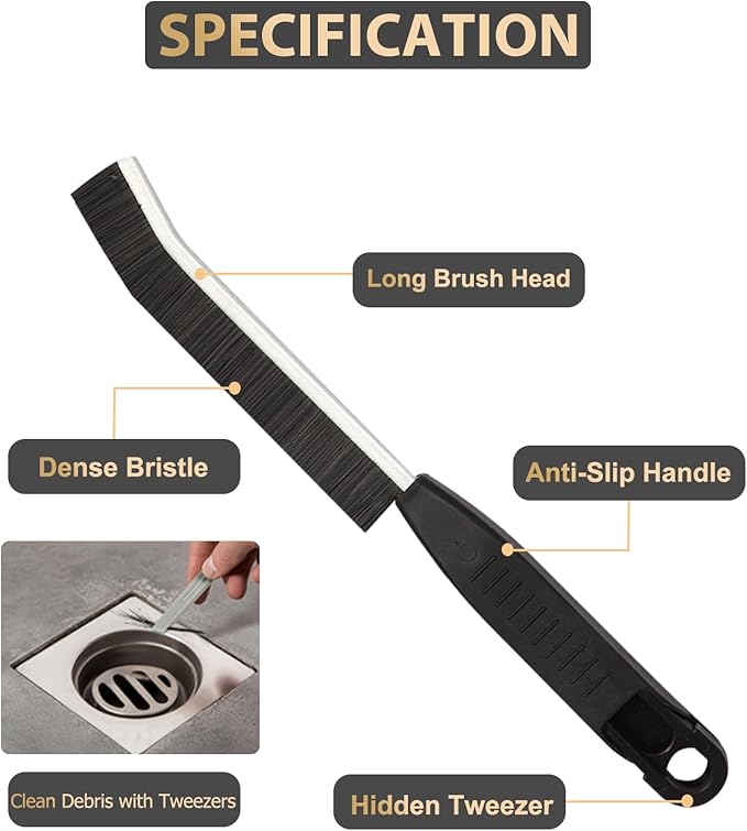 Hard Bristle Crevice Cleaning Brush,Grout Cleaner Brush,Scrub Brushes for Tile Floor,Gap Cleaning Supplies with Clip for Bathtub,Shower,Kitchen,Home Essentials,Gi-ft for Women Men(3PCS Frosted Black)