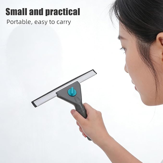 Window Cleaning Squeegee: Handheld Scrubber with Short Handle - 9.8x6.7x1.2Inch Glass Scraper for Bathroom, Shower Doors, Mirrors, Tiles & Car Windshields