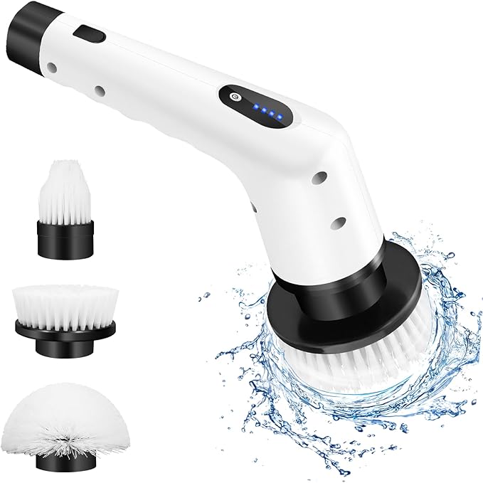 Electric Spin Scrubber Bathroom Scrubber, Cordless Shower Scrubber with 3 Replaceable Brush Heads, IPX6 Waterproof Bathroom Scrubber, 2 Speeds Power Scrubber for Bathroom Bathtub Kitchen Cleaning