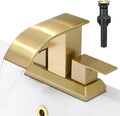 Hoimpro 3 Holes 4 Inch Bathroom Faucet, Waterfall Brushed Gold Two Handles Centerset Sink Faucet with cUPC Supply Hoses and Pop Up Drain
