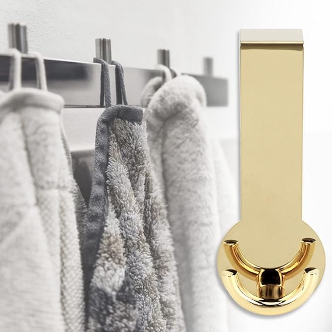 HEEPDD Over The Door Hook, Stainless Steel, Gold, Multi-Purpose Door Back Hanger for Bathroom, Living Room, Bedroom, Hanging Clothes, Towels, Shoes, Bags, Hats, Coats