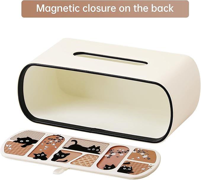 Kitty Cat Tissue Box Cover Rectangle, 4 Inches High Tissue Box Holder for 120(3-Ply)/160(2-Ply) Count Boxes, Stylish Curved Edge Tissue Holder for Bathroom Living Room Car Office (Beige)