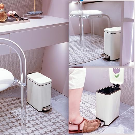 Small Bathroom Trash Can with Lid,6 Liter / 1.6 Gal Slim Trash bin/Step Pedal/Soft Close, Stainless Steel Garbage Can for Bedroom, DlY Air Freshener Sheets/Removable Inner Bucket