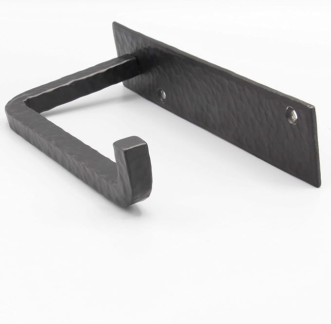 Wrought Iron Toilet Paper Holder – Rustic Wall-Mount Tissue Holder for Bathroom – Vintage Farmhouse Style - 6.6 x 3.2 Inches (Black)