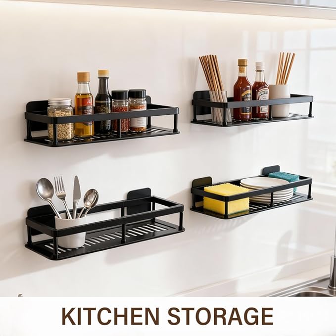 2pc Wall Mounted Floating Shelf, Detachable Storage Rack,No Drill Shelves for Wall,Floating Shelves Damage-Free Expand Walls Space for Living Room Kitchen Bathroom (2, Black)