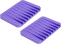 uxcell 2 Pcs Self Draining Silicone Soap Dish, Soap Tray with Drainage for Bathroom Shower Kitchen Sink, 4.5" x 3.1" x 0.4", Purple