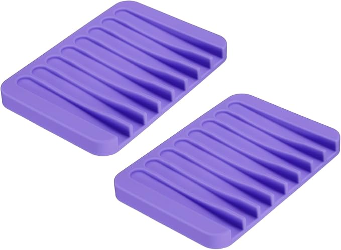 uxcell 2 Pcs Self Draining Silicone Soap Dish, Soap Tray with Drainage for Bathroom Shower Kitchen Sink, 4.5" x 3.1" x 0.4", Purple
