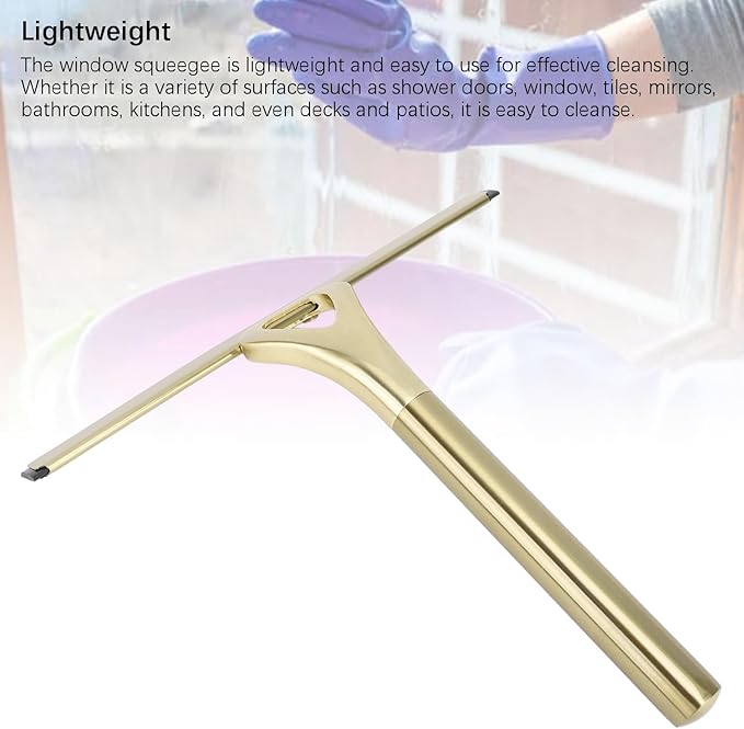 304 Stainless Steel Silicon Shower Squeegee Scrubber, Multifuntional Bathroom Cleaner Wiper for Shower Glass Door with Adhesive Hook, Mirrors, Bathrooms,Kitchens (Gold)