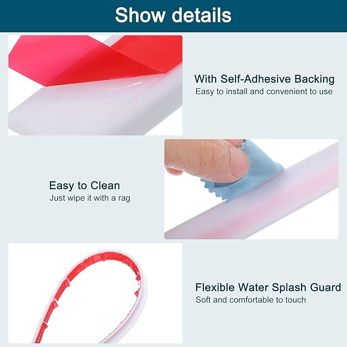 uxcell 39 Inch Collapsible Shower Barrier Stopper Water Splash Guard Blocker 39"Lx0.8"Wx0.5"H for Bathroom Kitchen Wet and Dry Separation, White