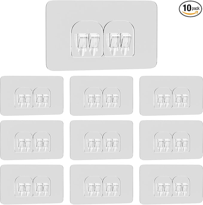 Lsnisni 10 Pack Shower Caddy Adhesive Replacement, Shower Adhesive Strips, Strong Adhesive Hooks, Waterproof Sticker, No Drilling, for Bathroom Shelf and Kitchen Racks