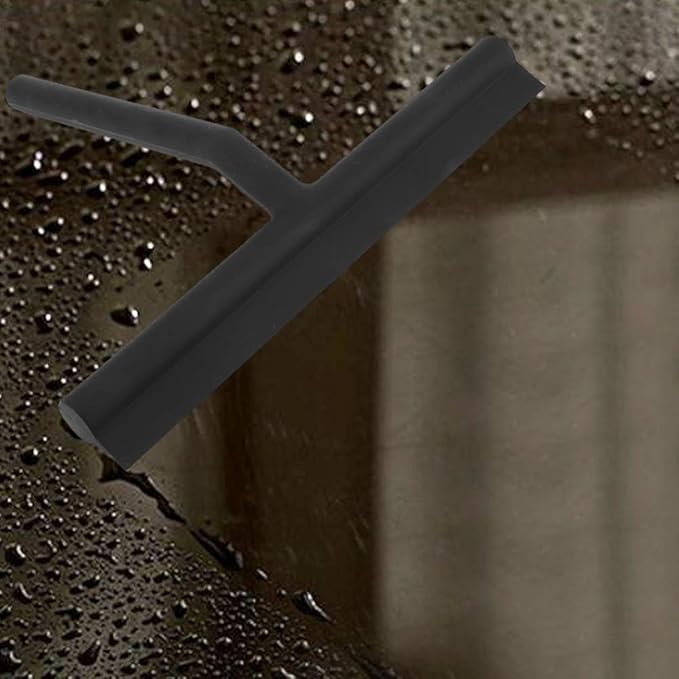 Window Shower Squeegee Scraper Scrubber Rubber Blade with Holder for Mirror Bathroom Kitchen Car Doors Glass Black