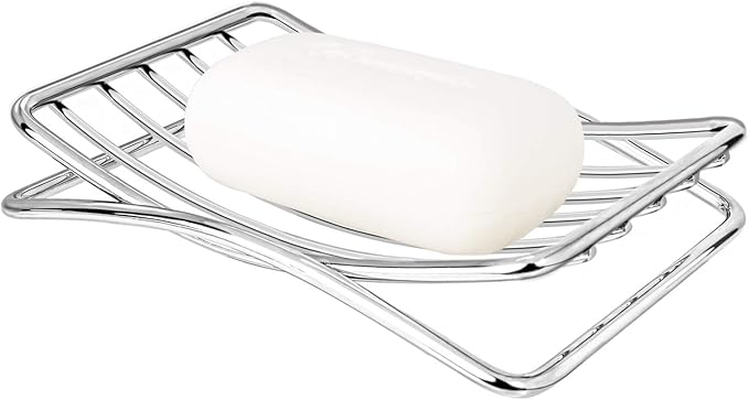 Soap Dish Stainless Steel Bar Soap Holder for Shower Bathroom, Self-draining Soap Dishes Sponge Holder for Kitchen Sink, Easy Cleaning Quick Dry(Soap Saver Not Included)