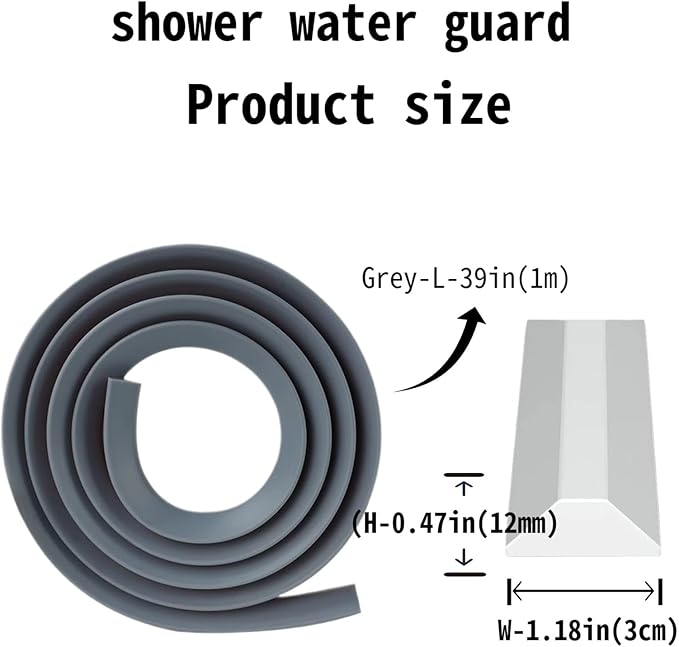 39in-Shower Threshold Water Dam,Shower Water Guard,Flexible Waterproof Splash,Self-Adhesive-Easy Install,for Use in Thresholds of Bathrooms and Kitchens Countertop Bedrooms(Grey)