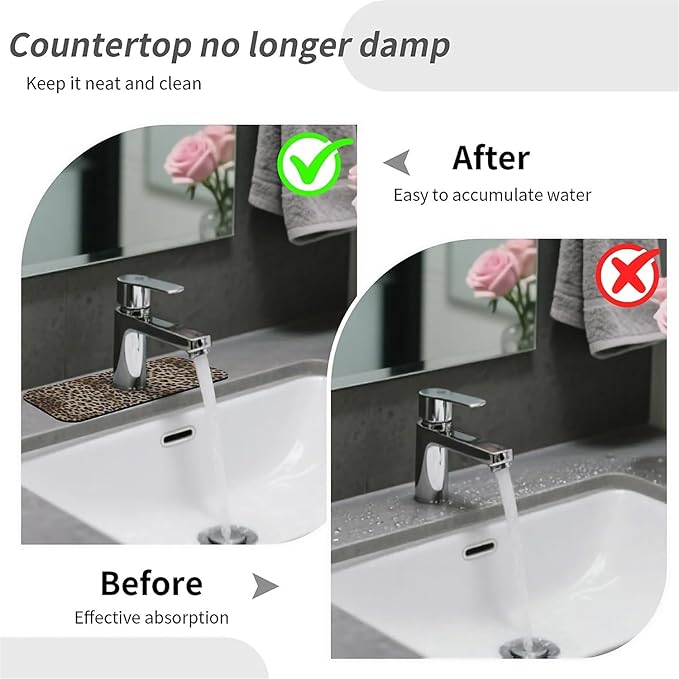 Kitchen Sink Splash Guard，Leopard print vortex Faucet Mat Sink Gadgets-Super Absorbent Fast Drying Mat Drip Catcher for Kitchen, Bathroom,Sink Mat, Dish Drying Mat, Bathroom(15" X 5.5" )