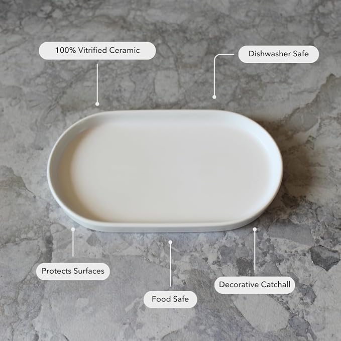 Elegant Ceramic Kitchen Sink Caddy, Bathroom Countertop Tray, Ceramic Vanity Tray - Durable, Heat-Resistant Design for Keys, Jewelry, and More - Dishwasher Safe, 19cm x 10.5cm x 2cm