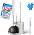 3 in 1 Toilet Brush and Plunger Set,Toilet Bowl Brush Plunger Set,Toilet Brush Plunger Combo,Cleaning Brush,Cleaning Supplies, Crevice Cleaning Brush, Bathroom Cleaning Tools, Light Gray