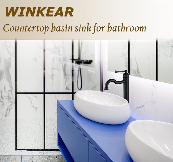 Vessel Sink Faucet Matte Black Bathroom Tall Faucet Single Hole Deck-Mount Pop up Drain Assembly Without Overflow Water Supply Lines Included